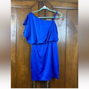 Jessica Simpson Women's Size 4 Dress Royal Blue Short Sleeve/One Shoulder Lined